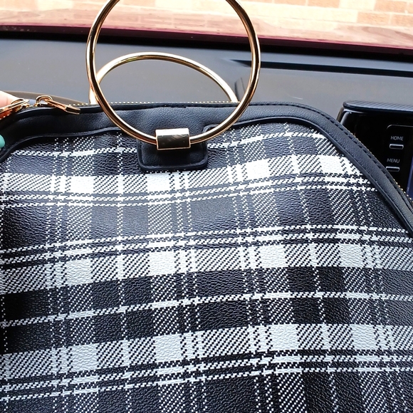 IMAN Plaid Dome Satchel Black/White - Picture 2 of 9